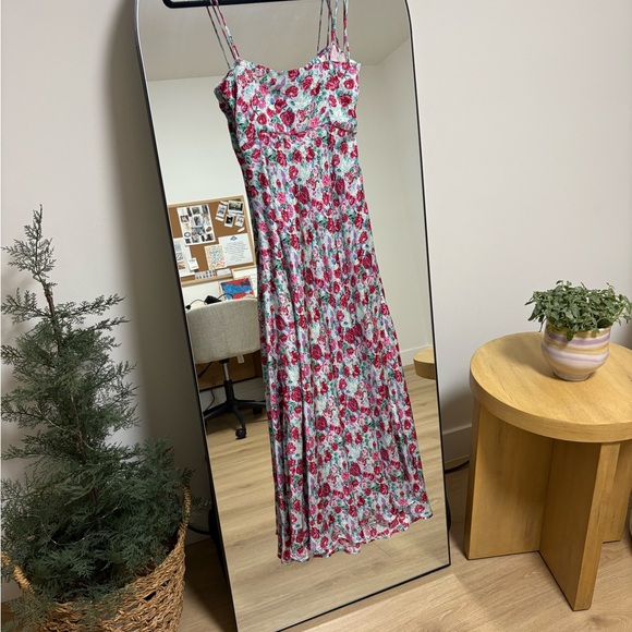 Zara Rose Print Satin Midi Dress - Picture 4 of 5